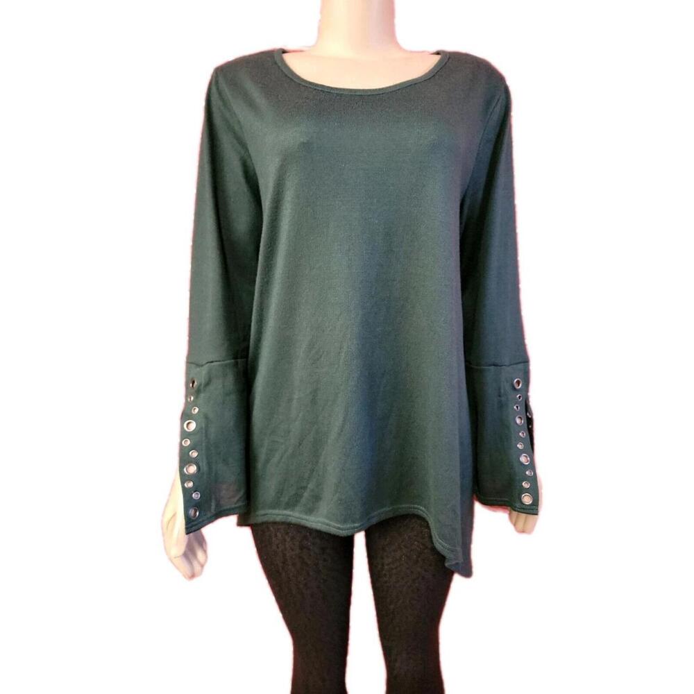 Goddess Green Women's Long Sleeve XL Knit Tunic Sweater Eyelets on Sleeve #C